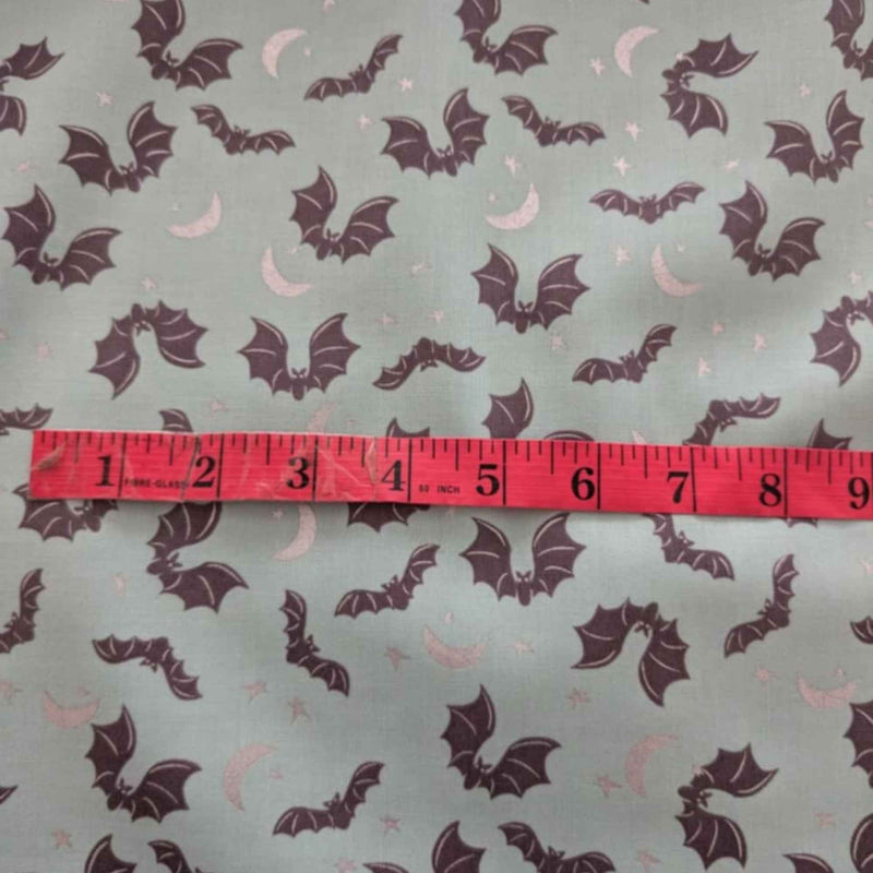 Spooky Hollow Teal Bat Cotton Fabric with Silver Shimmer – Halloween Print
