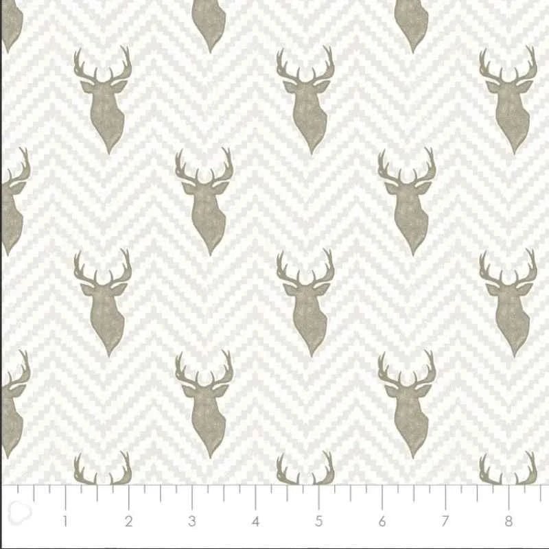 Stag Heads FLANNEL on Cream Rustic Texture