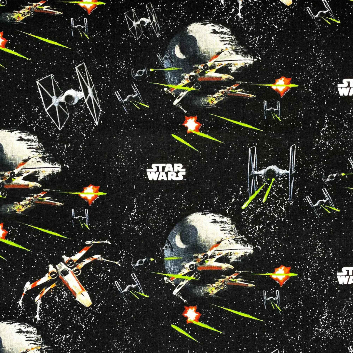 Star Wars X - Wings vs TIE Fighters Battle of the Death Star Cotton Fabric – Black