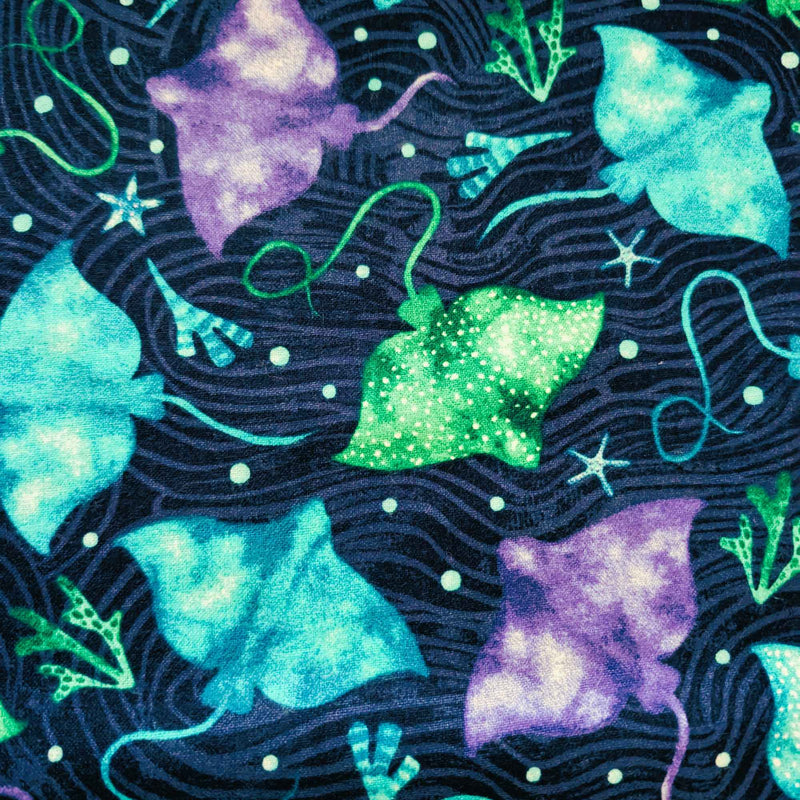 Stingray Cotton FLANNEL – Ocean Sea Life Print, Brushed Soft, OEKO - TEX Certified