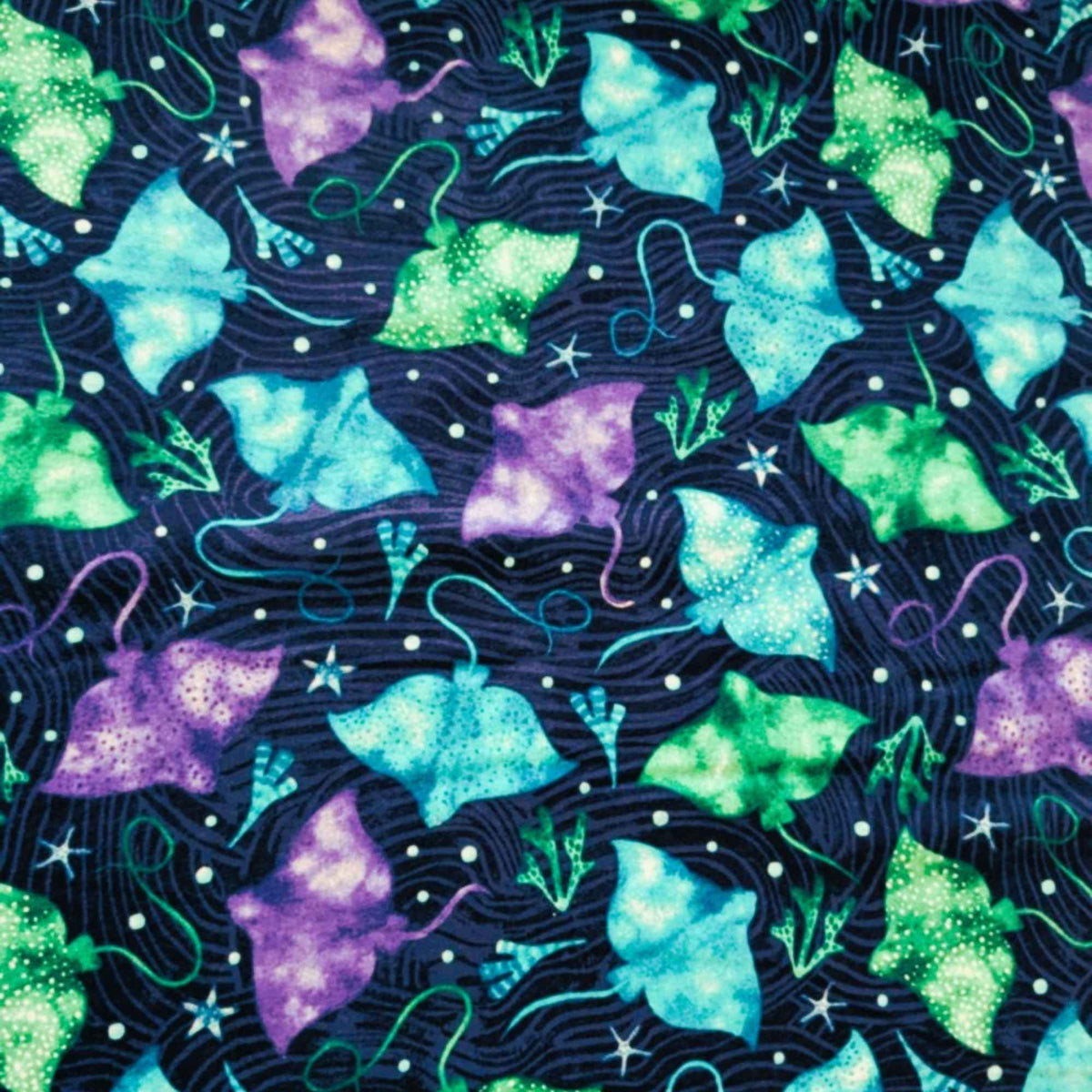 Stingray Cotton FLANNEL – Ocean Sea Life Print, Brushed Soft, OEKO - TEX Certified