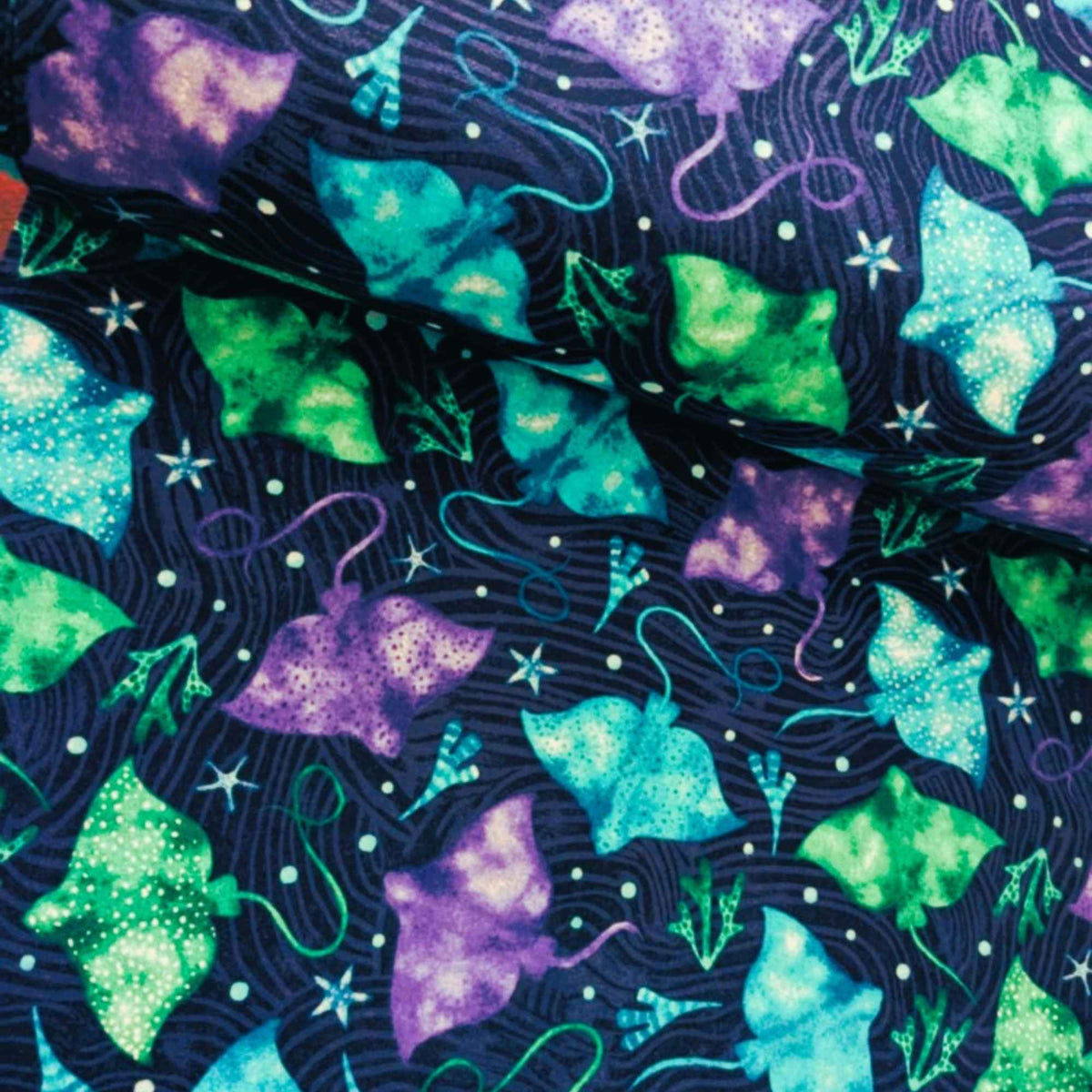 Stingray Cotton FLANNEL – Ocean Sea Life Print, Brushed Soft, OEKO - TEX Certified