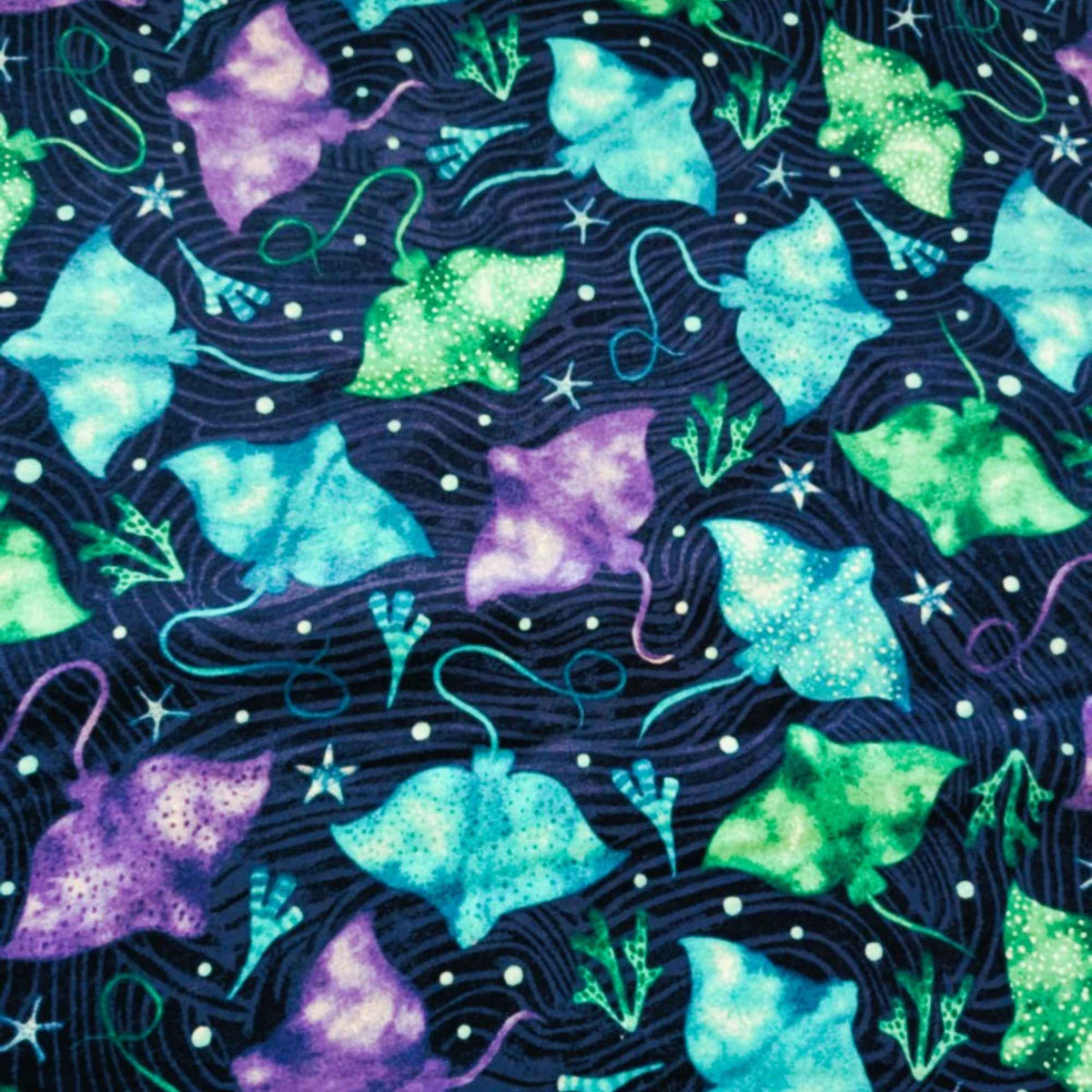 Stingray Cotton FLANNEL – Ocean Sea Life Print, Brushed Soft, OEKO - TEX Certified