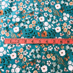 Summer Flowers on Teal, Digital Print, GOTS Jersey Knit