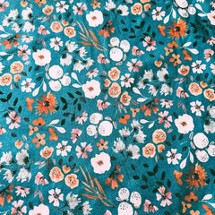 Summer Flowers on Teal, Digital Print, GOTS Jersey Knit