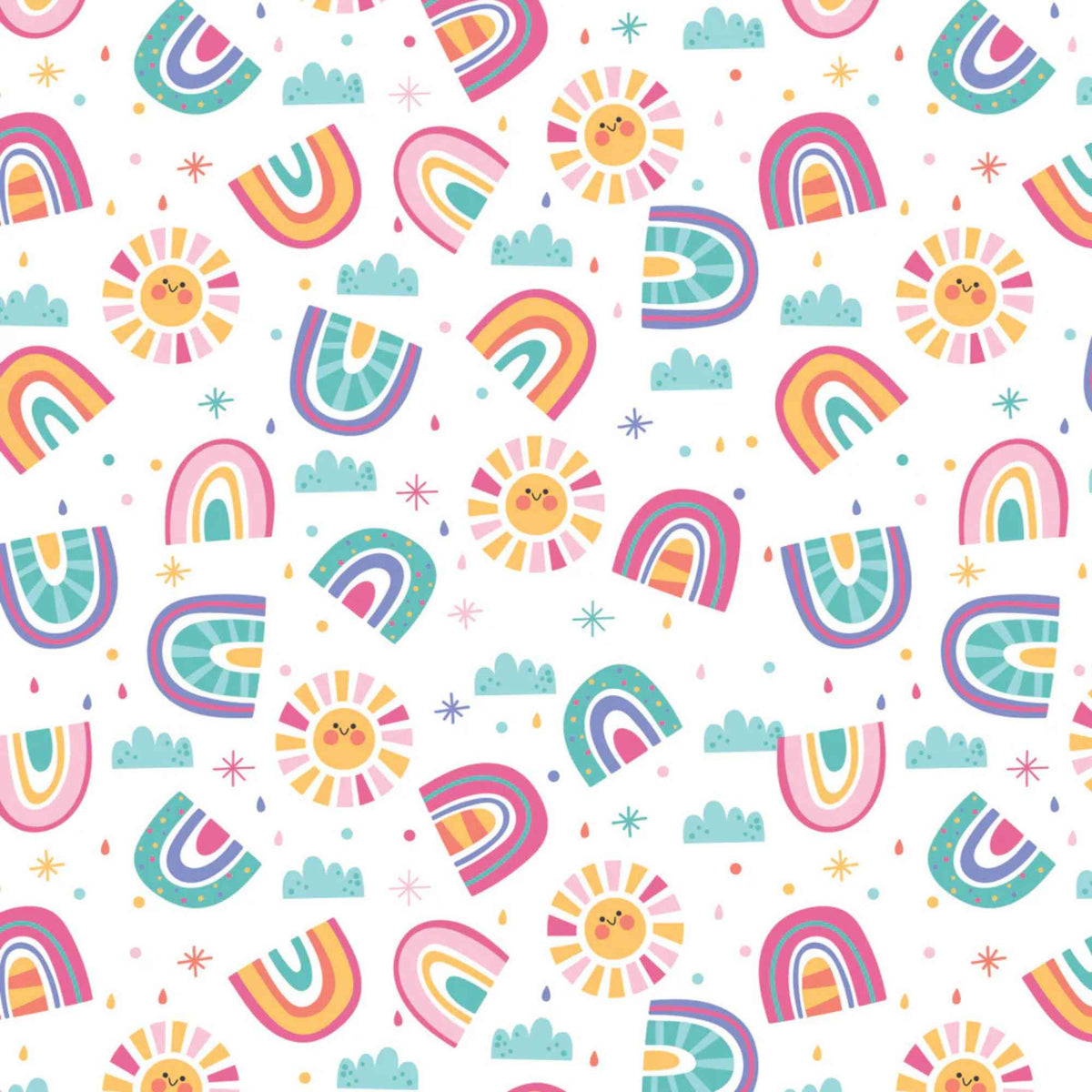 Sunshine and Rainbows White Cotton Flannel