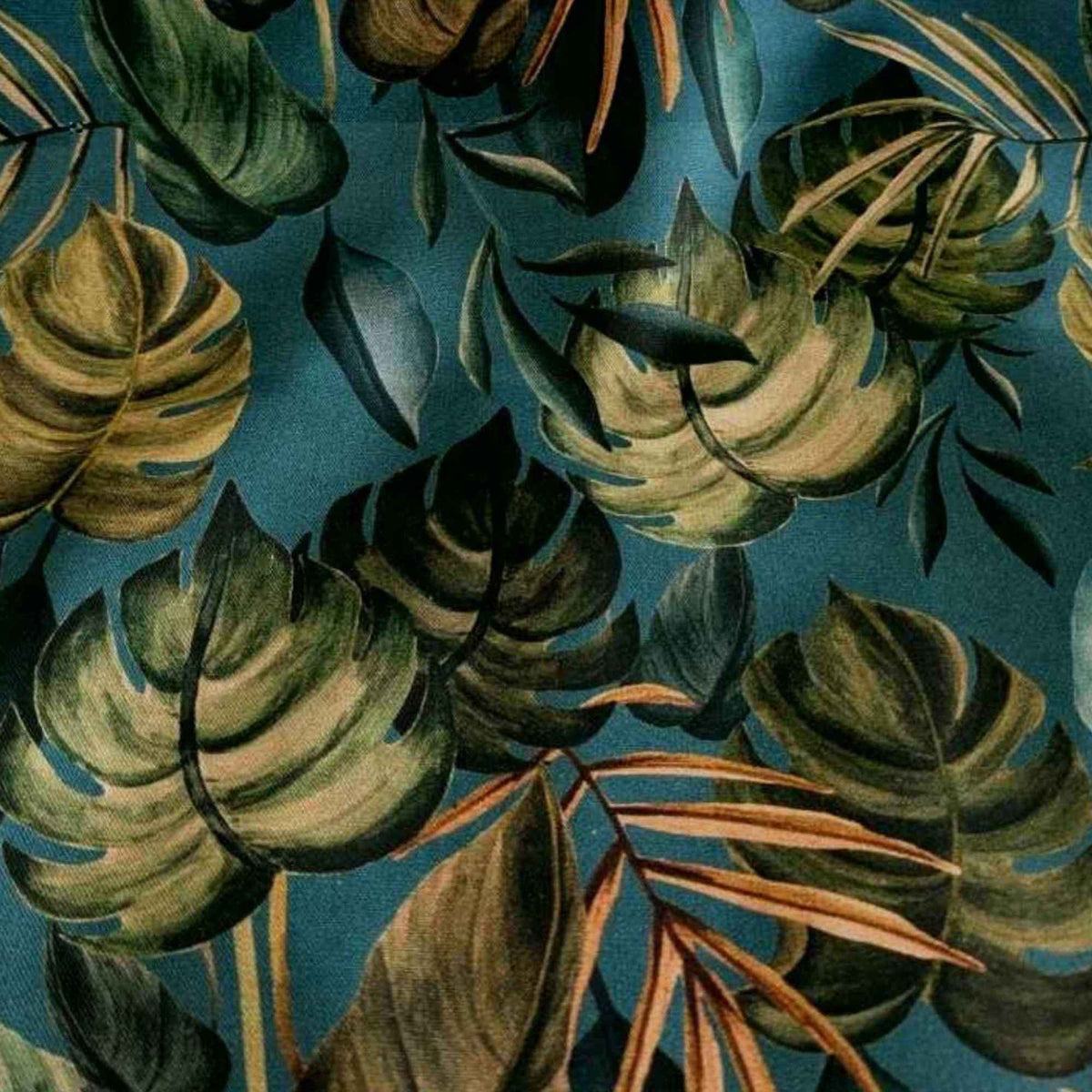 Teal Tropical Leaves Digital Cotton Canvas – Oeko - Tex Certified