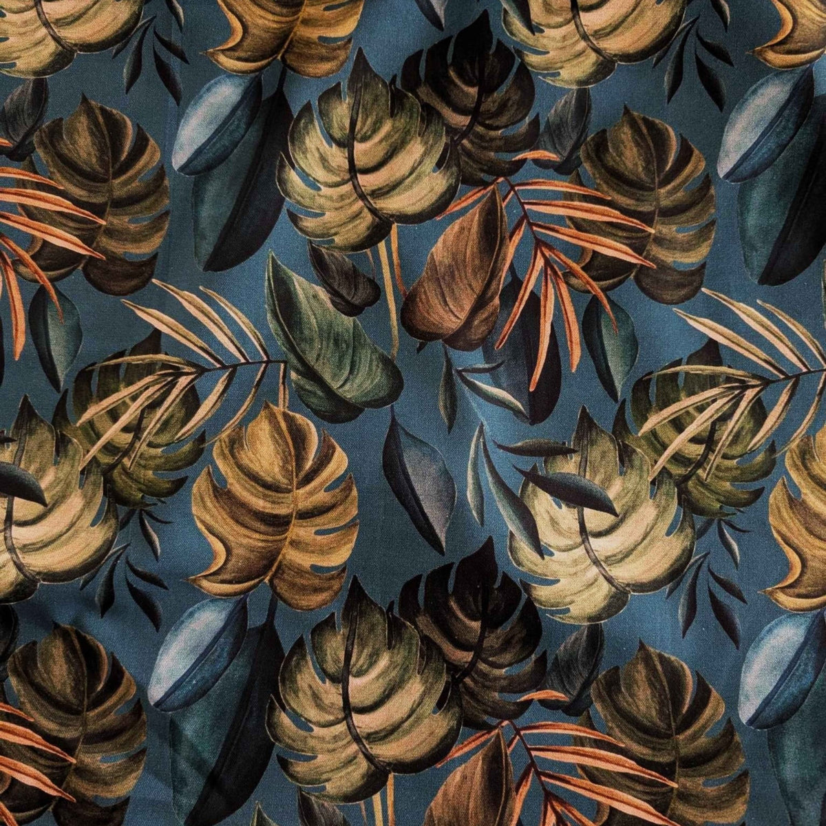 Teal Tropical Leaves Digital Cotton Canvas – Oeko - Tex Certified