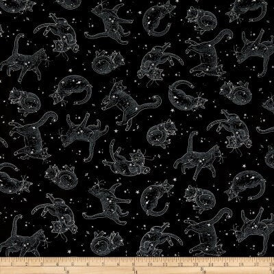 Timeless Treasures Feline Friends Cats in Space Black