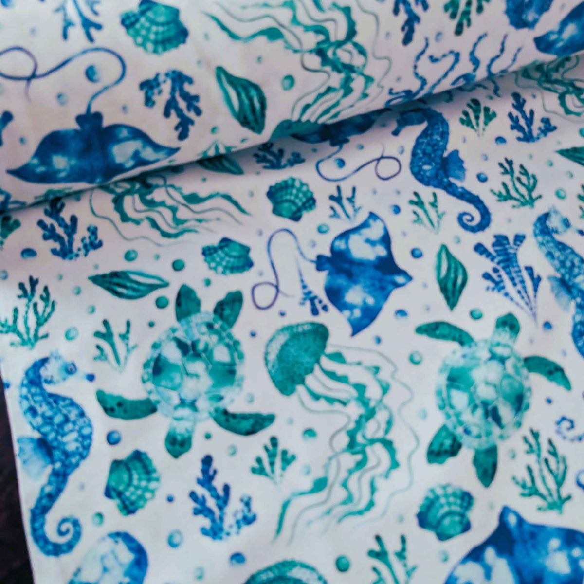 Under the Sea Cotton FLANNEL| Sea Turtles, Seahorses & Ocean Creatures