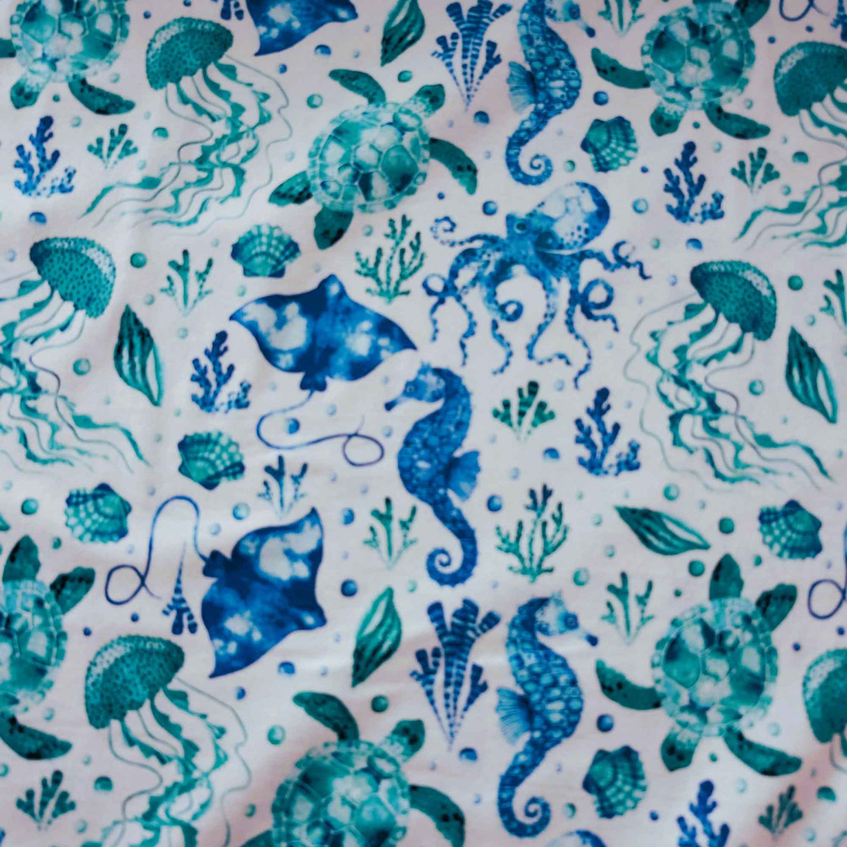Under the Sea Cotton FLANNEL| Sea Turtles, Seahorses & Ocean Creatures