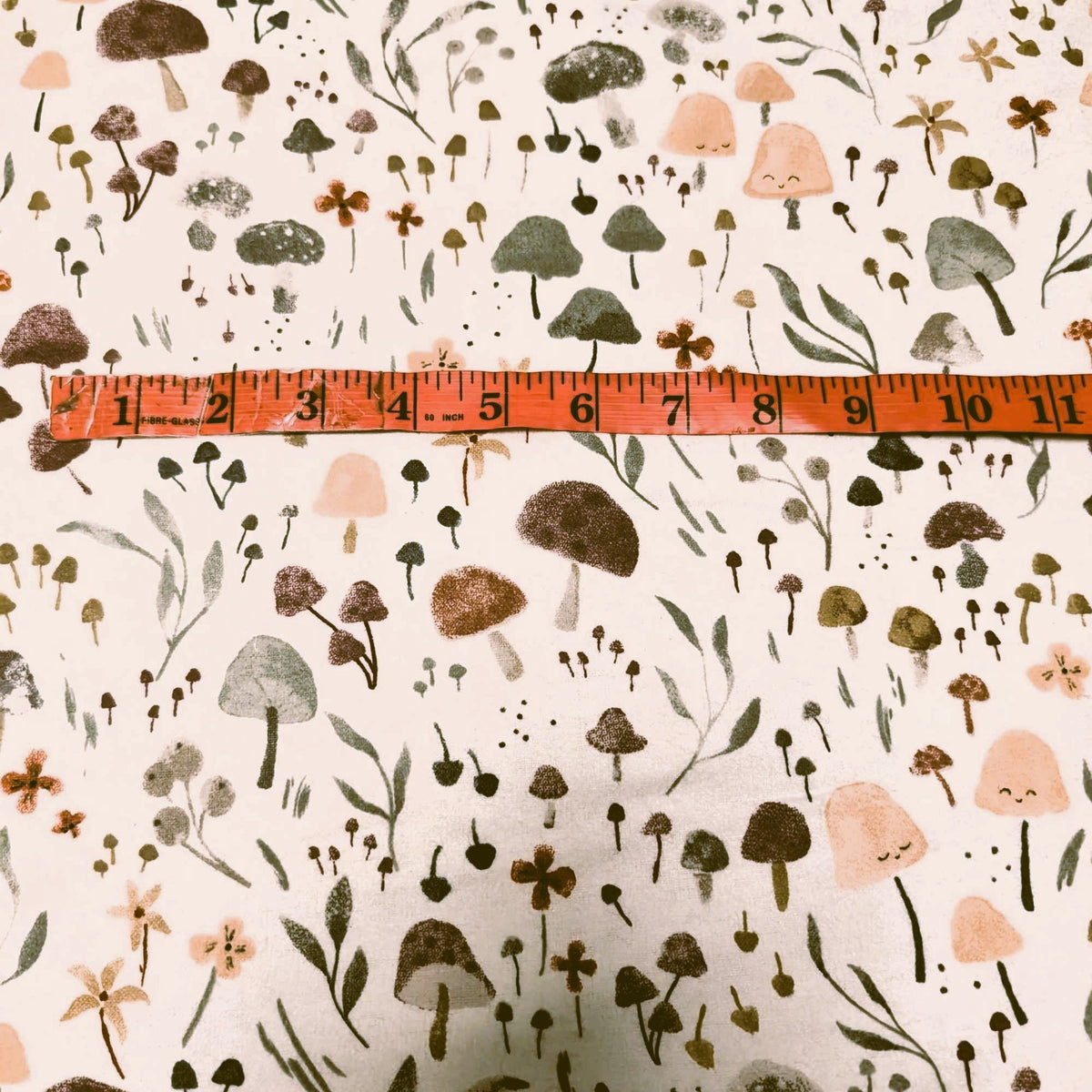 Whimsical Mushrooms & Flowers on Cream Cotton Flannel – Brushed Soft Oeko - Tex Standard 100