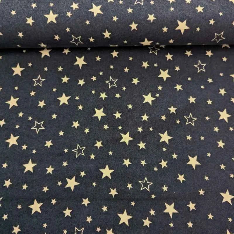 White Stars on Navy FLANNEL, Cozy Cotton Flannel