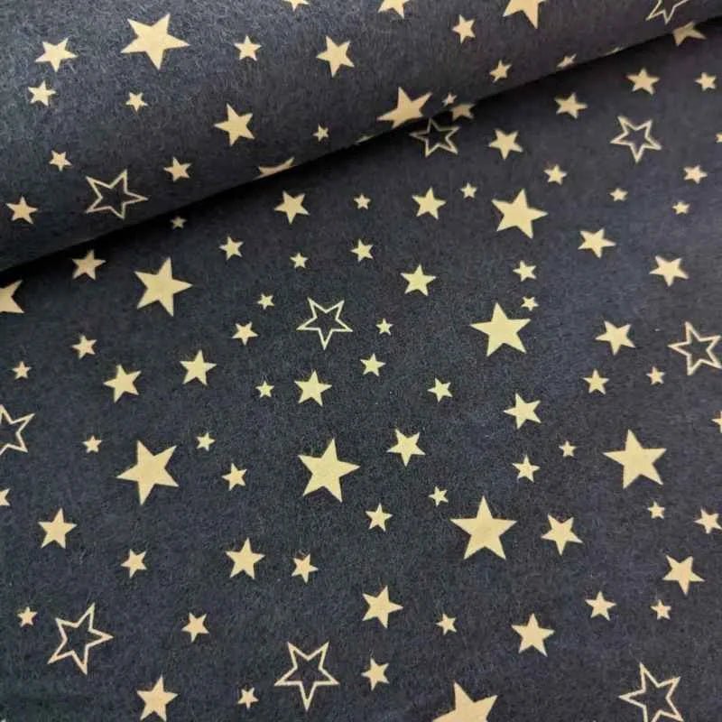 White Stars on Navy FLANNEL, Cozy Cotton Flannel