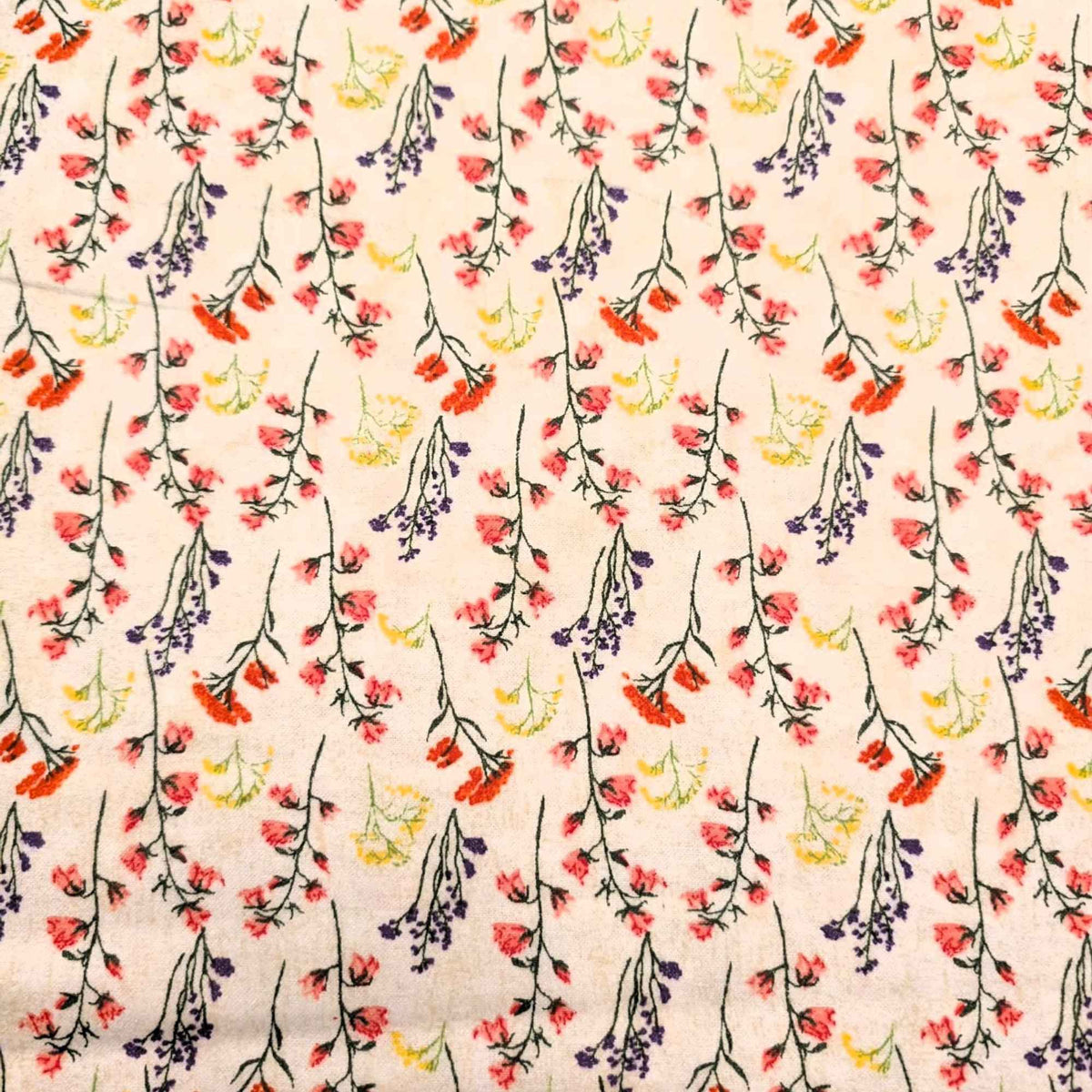 108 inch wide brushed cotton flannel wideback with wildflower print on cream background for seamless quilt backing
