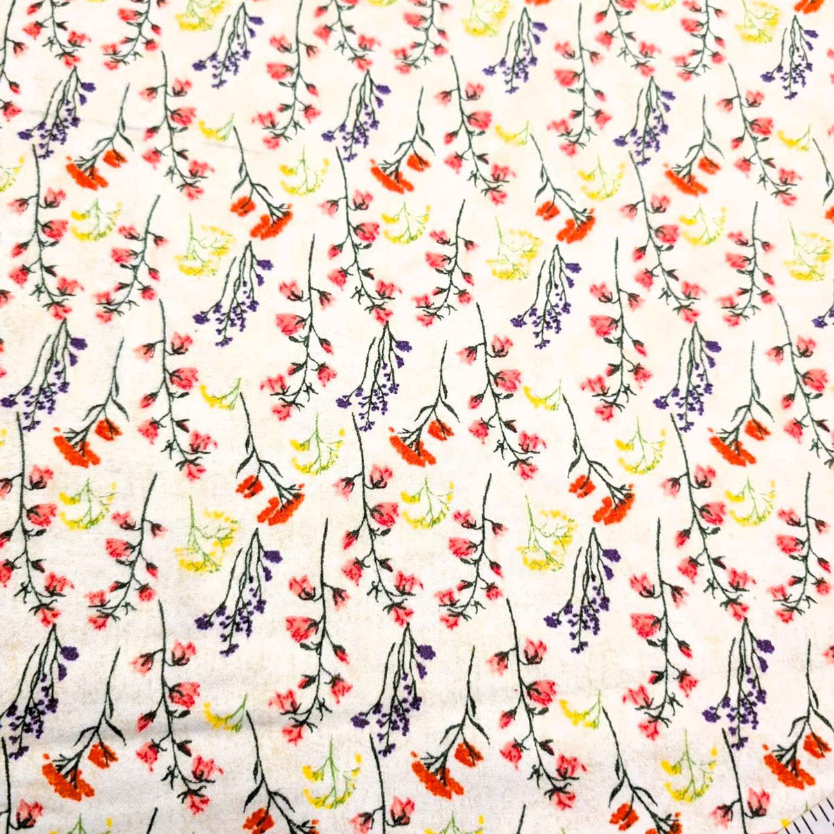 108 inch wide brushed cotton flannel wideback with wildflower print on cream background for seamless quilt backing