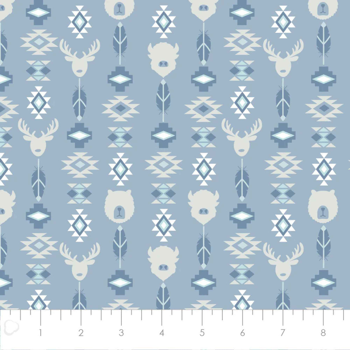 Wildlife Totem Blue Cotton Flannel Fabric – Tribal Animal Print – 100% Brushed Cotton