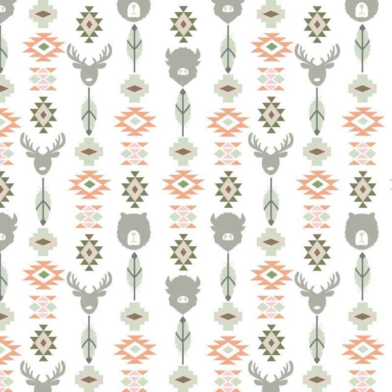 Wildlife Totem Cream Cotton Flannel Fabric by Camelot – Tribal Animal Print