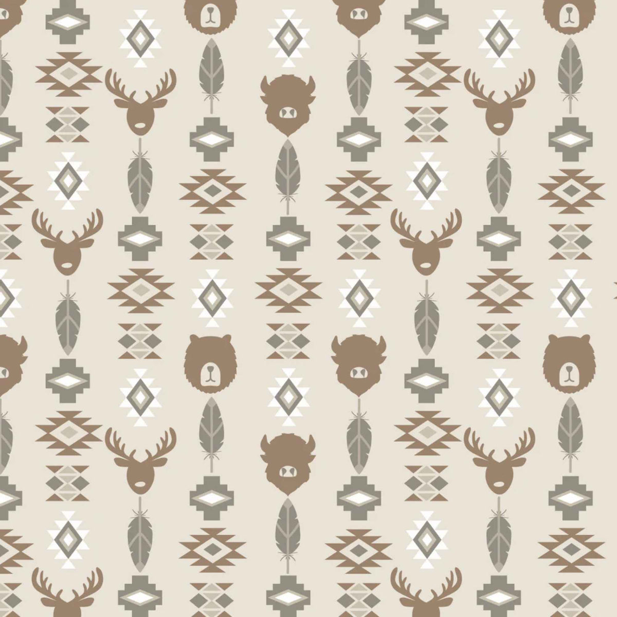 Wildlife Totem Tan Cotton Flannel Fabric | Rustic Animal Print