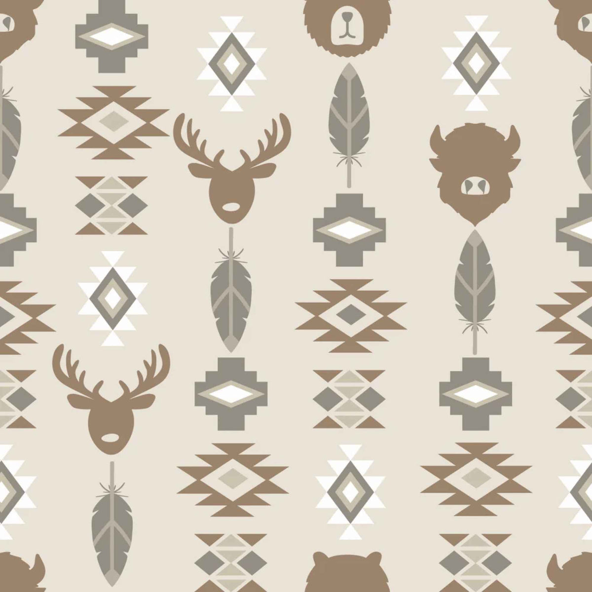 Wildlife Totem Tan Cotton Flannel Fabric | Rustic Animal Print