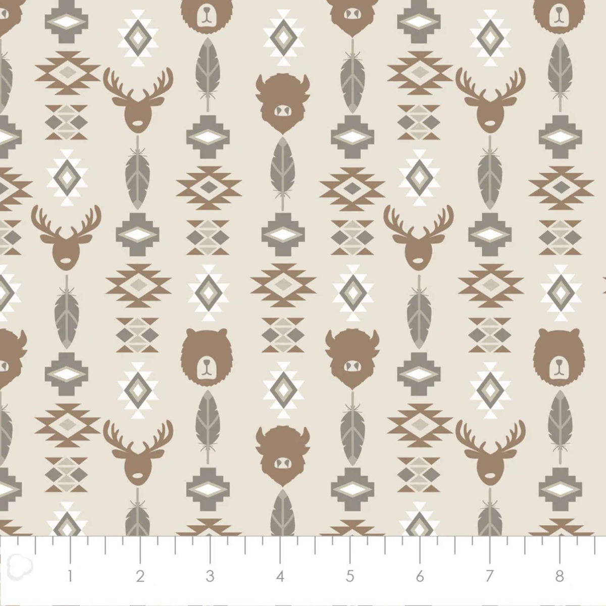 Wildlife Totem Tan Cotton Flannel Fabric | Rustic Animal Print