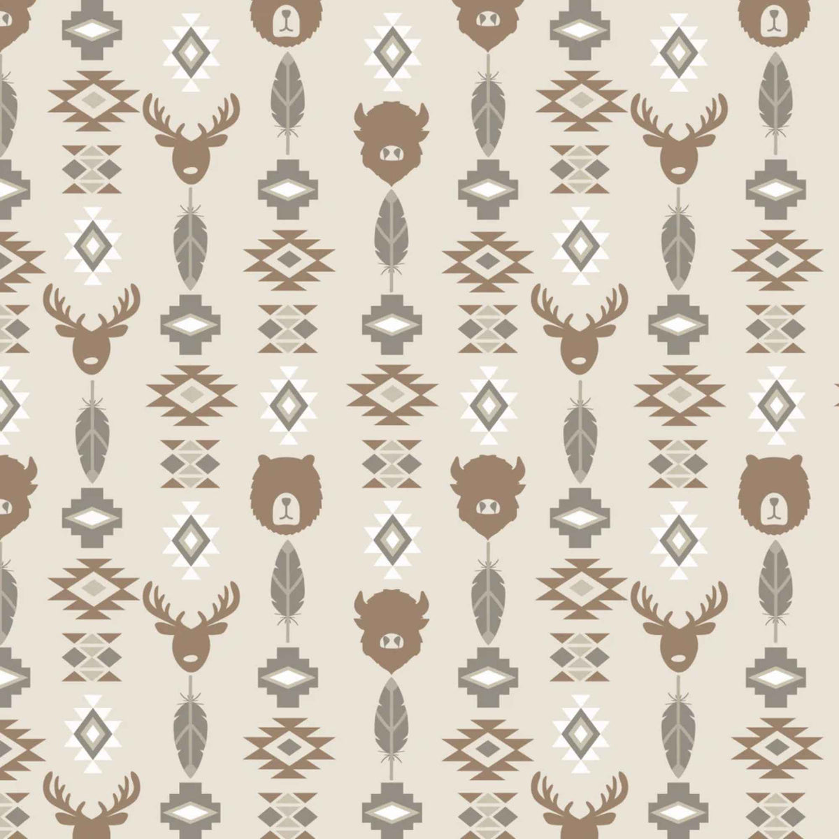 Wildlife Totem Tan Cotton Flannel Fabric | Rustic Animal Print