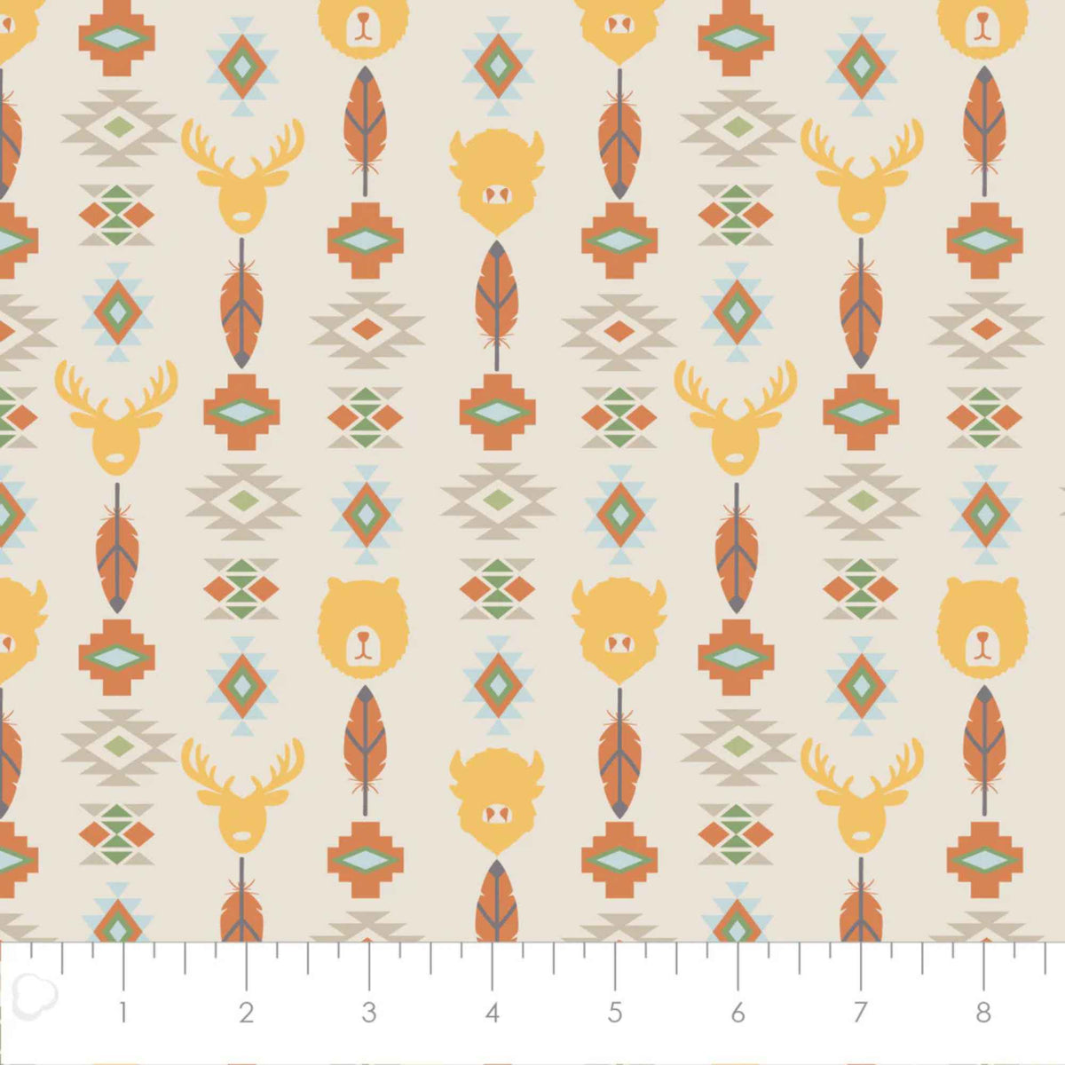 Wildlife Totem Yellow Cotton Flannel Fabric – Tribal Animal Print