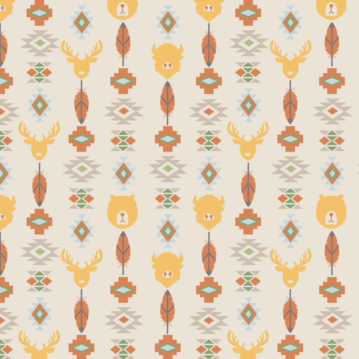 Wildlife Totem Yellow Cotton Flannel Fabric – Tribal Animal Print