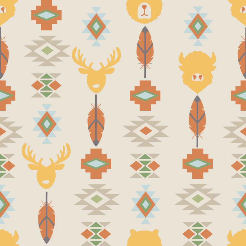 Wildlife Totem Yellow Cotton Flannel Fabric – Tribal Animal Print