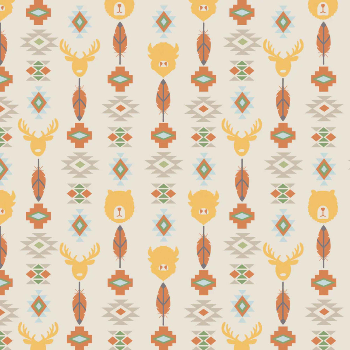 Wildlife Totem Yellow Cotton Flannel Fabric – Tribal Animal Print