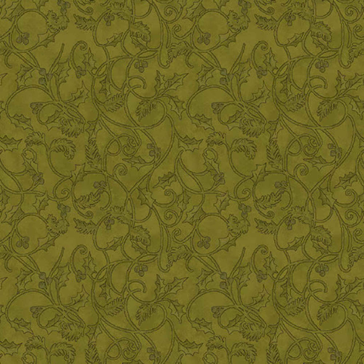 Winterberry Holly Vine on Green | Cheryl Haynes for Benartex Cotton Fabric, 9645