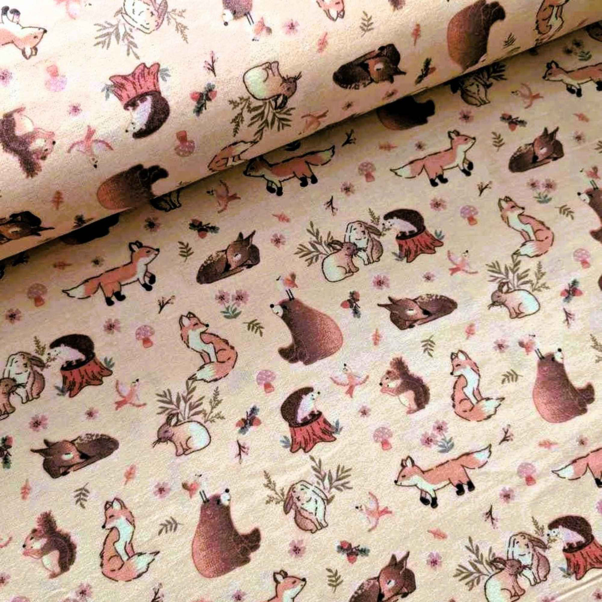 Woodland Animals Cotton Flannel – Forest Fox, Bear, Deer & Bunny