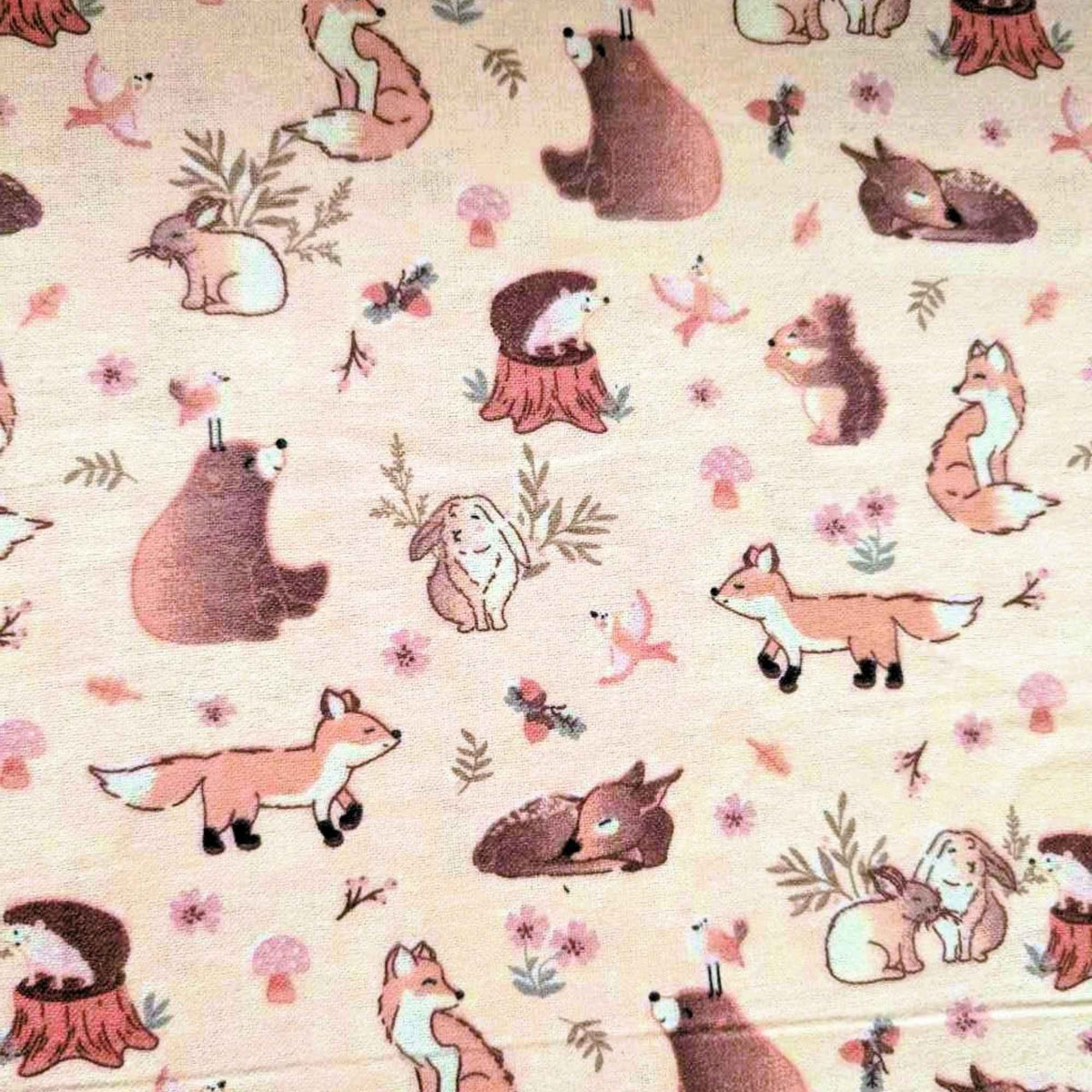 Woodland Animals Cotton Flannel – Forest Fox, Bear, Deer & Bunny