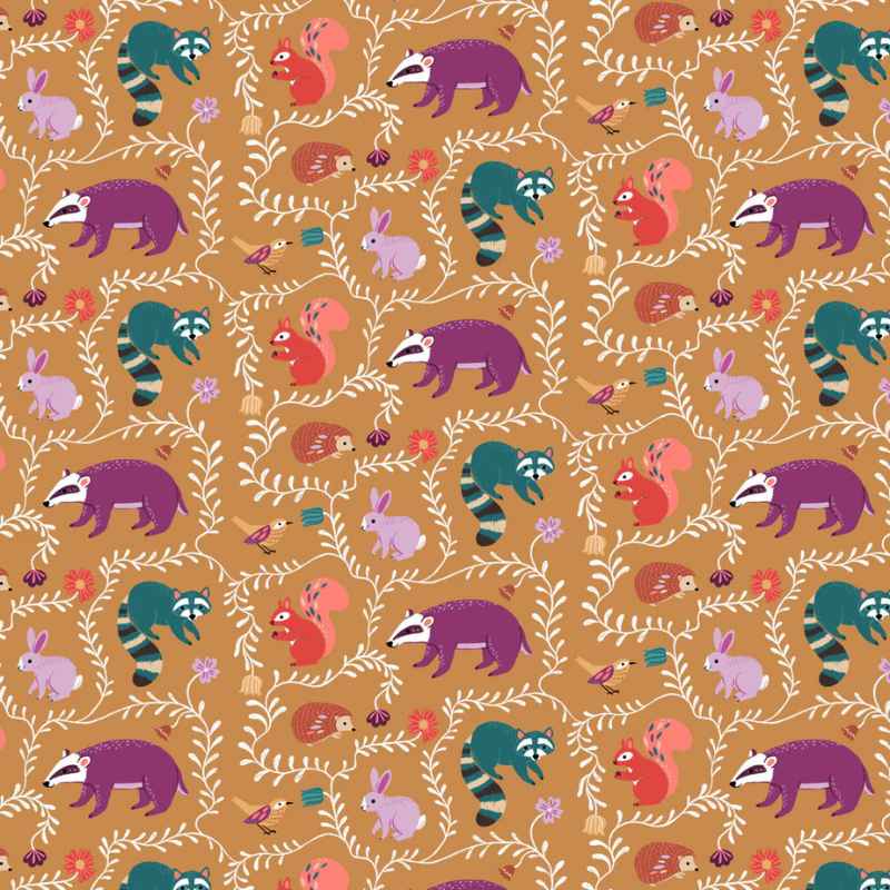 Woodland Animals on Caramel, 2540 - Wild Folk - Bethane Janine