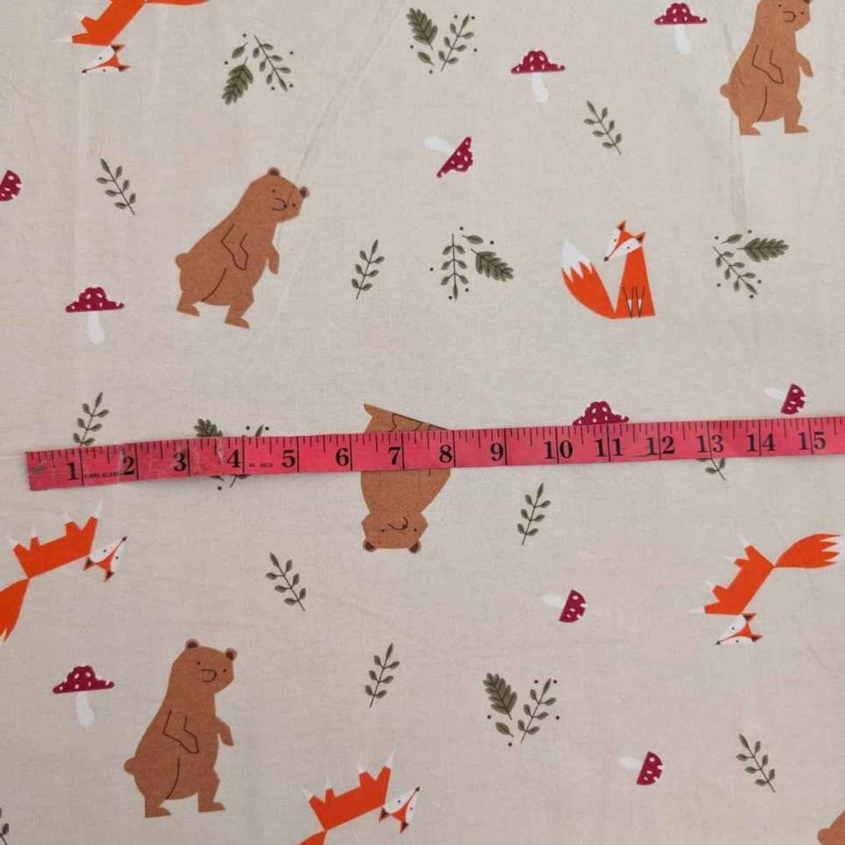 Woodland Bears and Foxes Cotton Flannel – Cozy Beige Forest Print