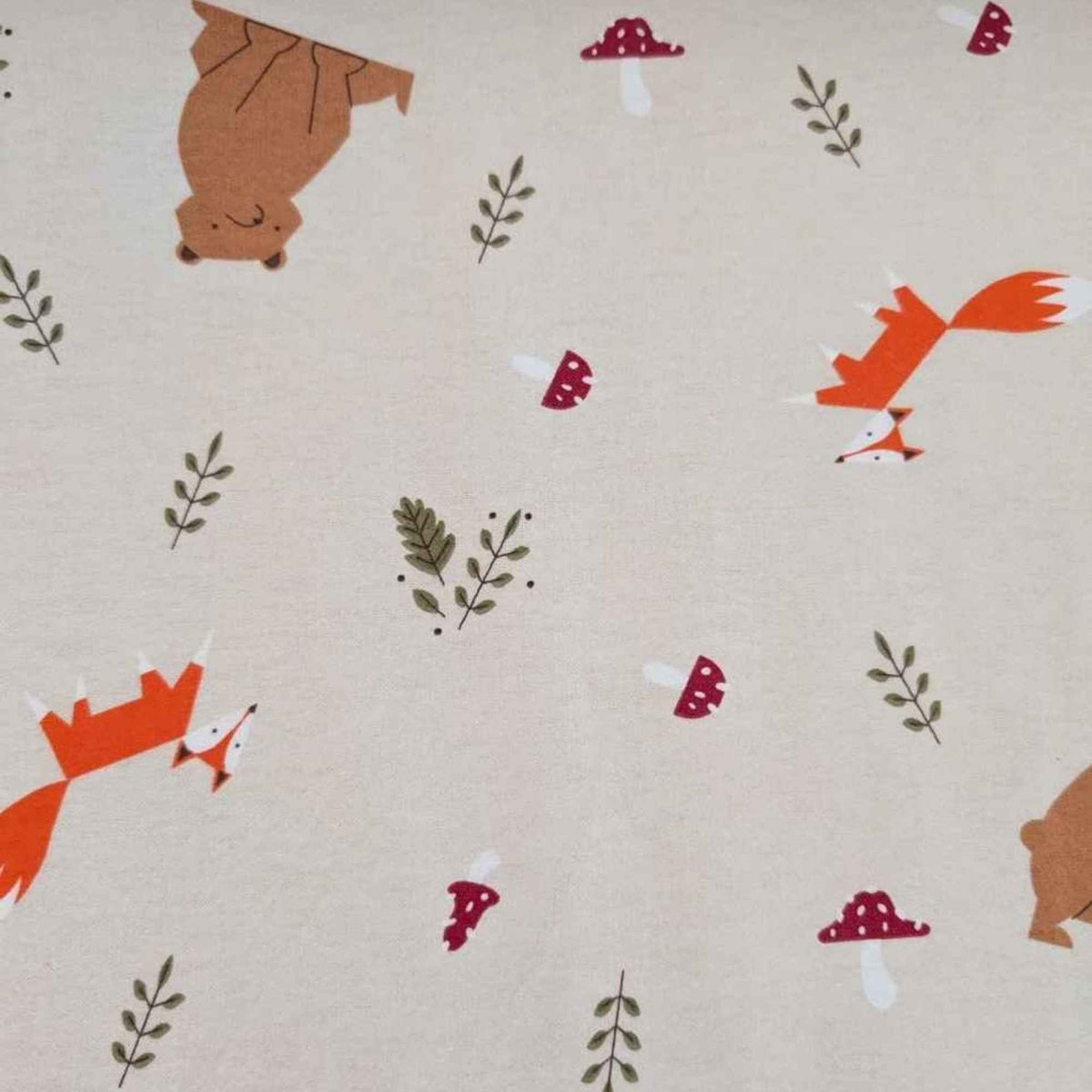 Woodland Bears and Foxes Cotton Flannel – Cozy Beige Forest Print