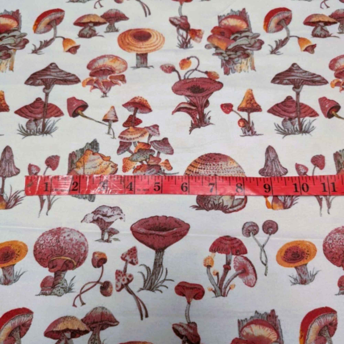 Woodland Mushrooms on Cream Cotton Flannel – Brushed Soft Oeko - Tex Standard 100