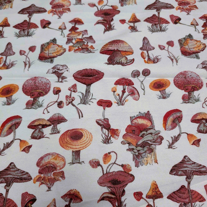 Woodland Mushrooms on Cream Cotton Flannel – Brushed Soft Oeko - Tex Standard 100