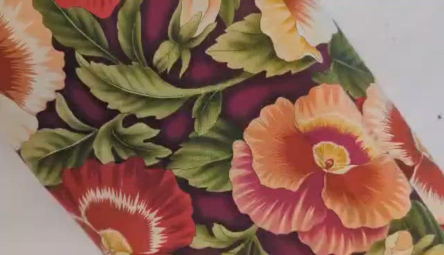 Flower Festival Burgundy Flame Pansies Fabric - Fabric Design Treasures