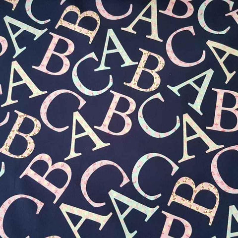 Image of Alphabet Fabric, Oh Baby, Michael Miller 6158 Navy - Fabric Design Treasures