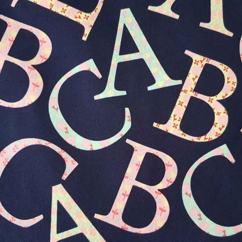 Image of Alphabet Fabric, Oh Baby, Michael Miller 6158 Navy - Fabric Design Treasures