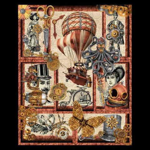Alternative Age Panel, Panel of 7 Images, Steampunk - Fabric Design Treasures
