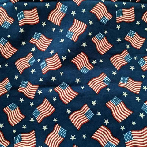 American Flag Fabric, Stars and Stripes Navy Blue Red Stars - Fabric Design Treasures