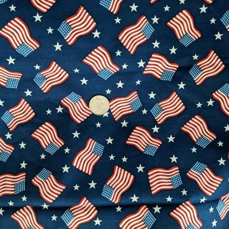 American Flag Fabric, Stars and Stripes Navy Blue Red Stars