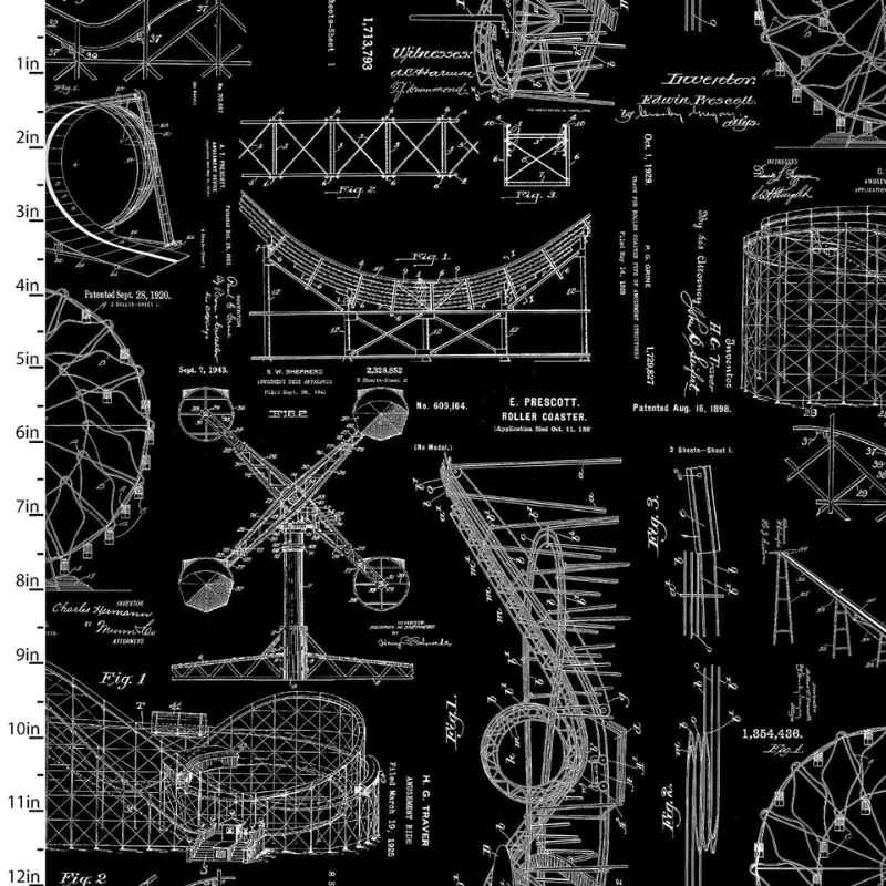 Amusement Ride Schematics, Amazement Park Digitally Printed