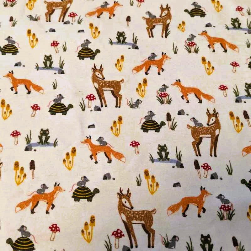 Animal Woodland FLANNEL on cream background | Fabric Design Treasures