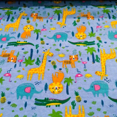 Baby Jungle Animals FLANNEL on blue, Nursery Flannel