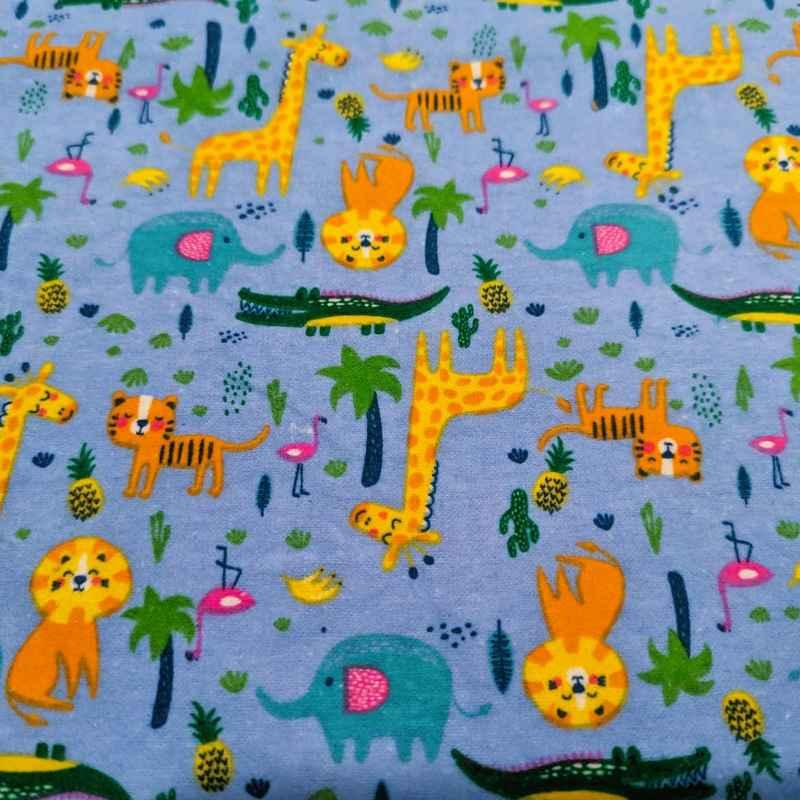 Baby Jungle Animals FLANNEL on blue, Nursery Flannel