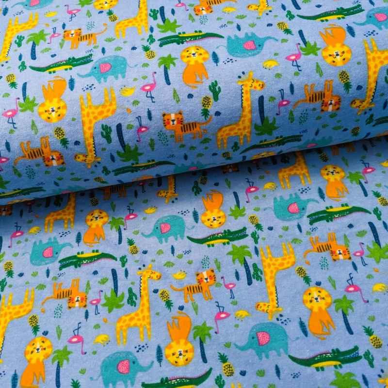 Baby Jungle Animals FLANNEL on blue, Nursery Flannel