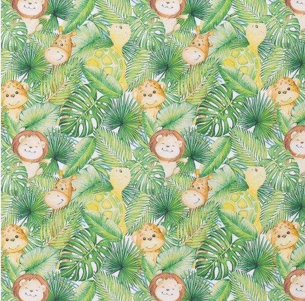 Baby Safari Animals and Palm Leaves Digital Jersey Knit - Fabric Design Treasures